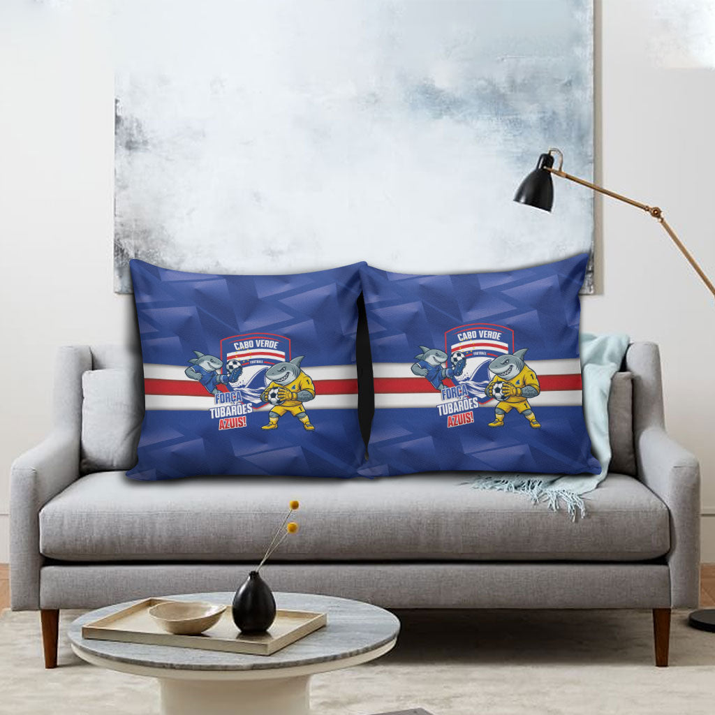 Cabo Verde Football 2026 Pillow Cover Forca Tubaroes Azuis