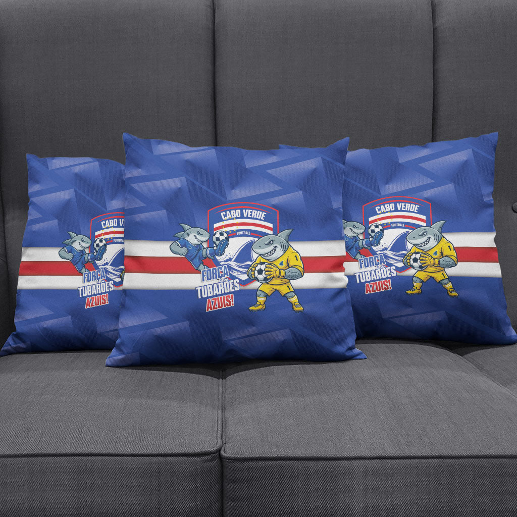 Cabo Verde Football 2026 Pillow Cover Forca Tubaroes Azuis