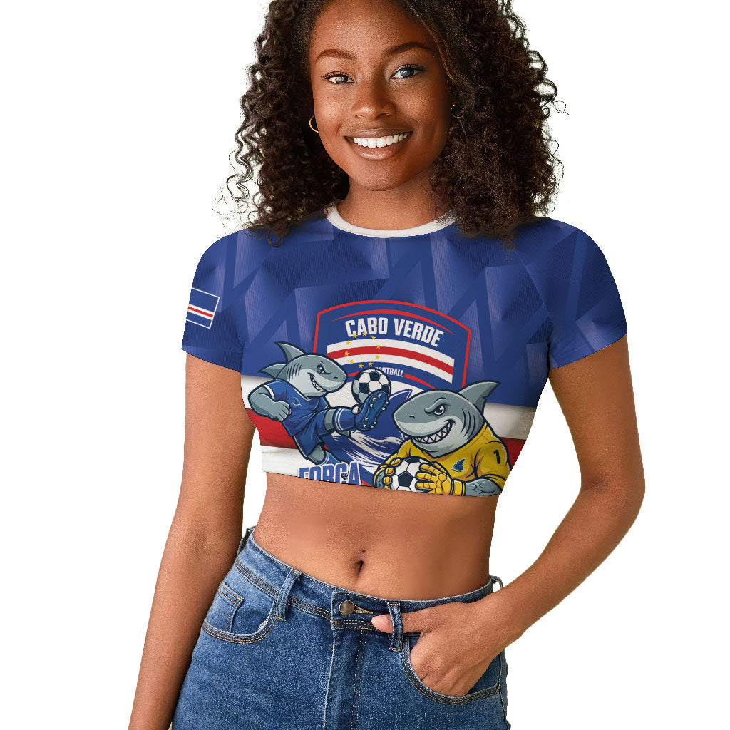 Cabo Verde Football 2026 Custom Raglan Cropped T shirt Forca Tubaroes Azuis
