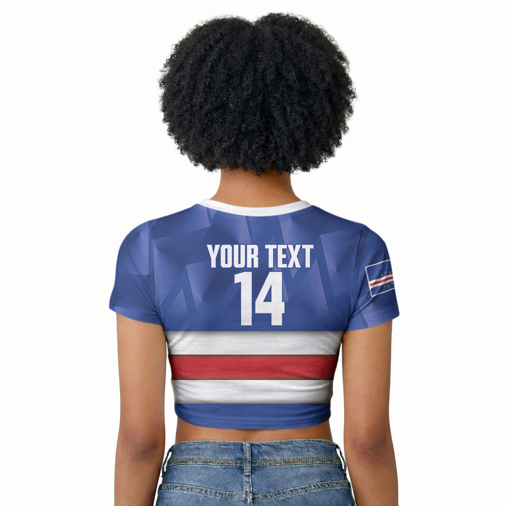 Cabo Verde Football 2026 Custom Raglan Cropped T shirt Forca Tubaroes Azuis