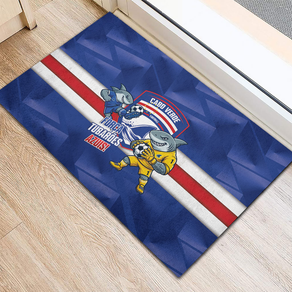 Cabo Verde Football 2026 Rubber Doormat Forca Tubaroes Azuis