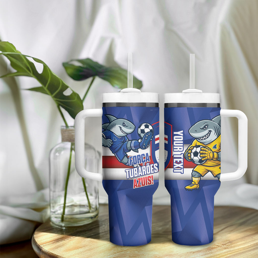 Cabo Verde Football 2026 Custom Tumbler With Handle Forca Tubaroes Azuis