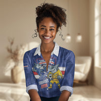 Cabo Verde Football 2026 Custom Women Casual Shirt Forca Tubaroes Azuis