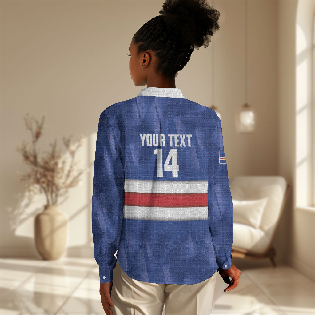 Cabo Verde Football 2026 Custom Women Casual Shirt Forca Tubaroes Azuis