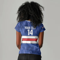 Cabo Verde Football 2026 Custom Women V-Neck T-Shirt Forca Tubaroes Azuis