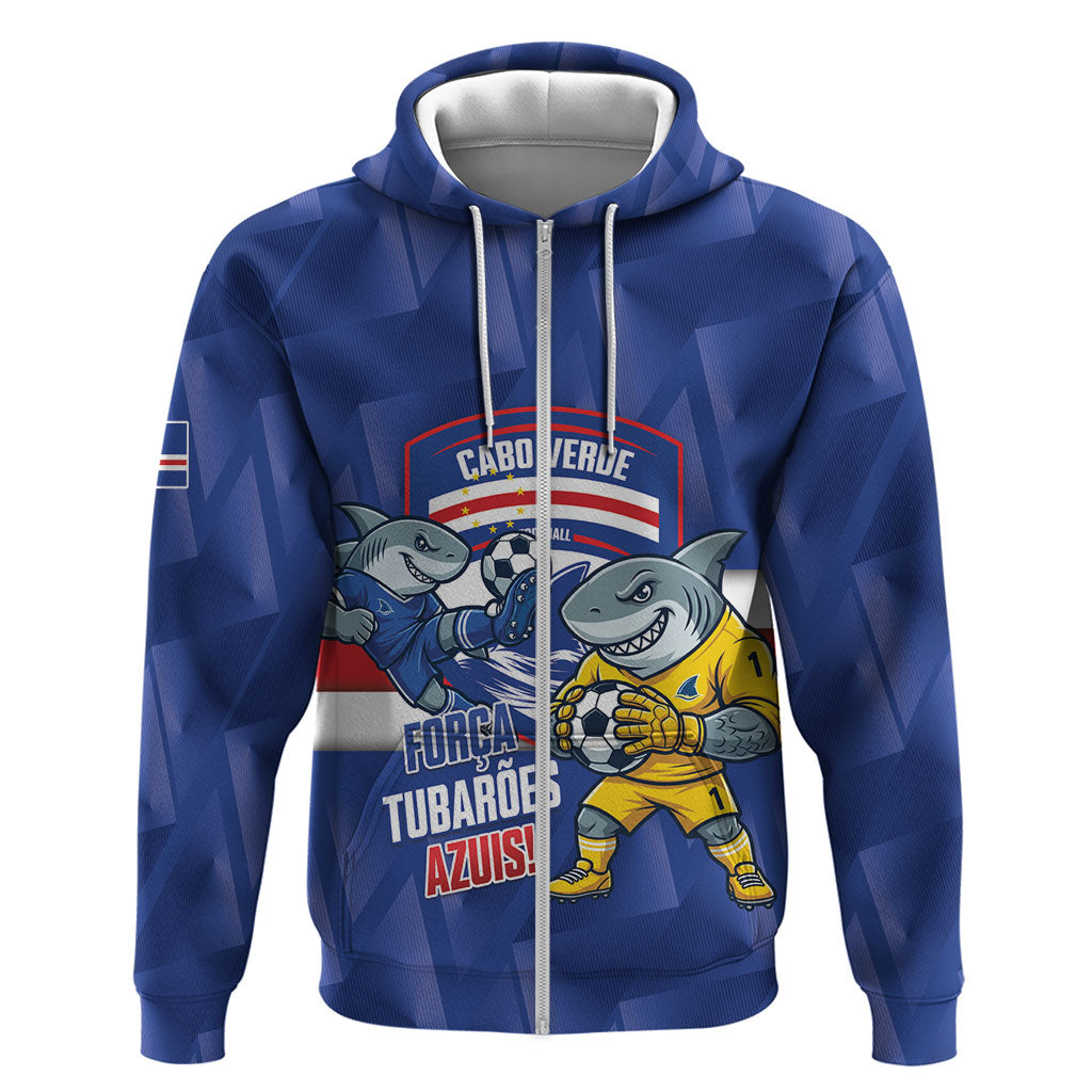 Cabo Verde Football 2026 Custom Zip Hoodie Forca Tubaroes Azuis
