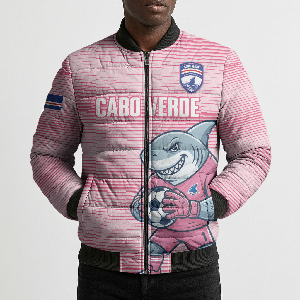 Cabo Verde Football 2026 Custom Bomber Puffer Jacket Tubaroes Azuis Goalkeeper Pink Jersey