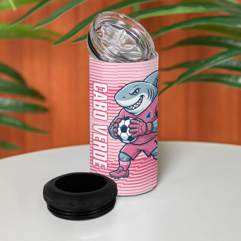 Cabo Verde Football 2026 Custom 4 in 1 Can Cooler Tumbler Tubaroes Azuis Goalkeeper Pink Jersey