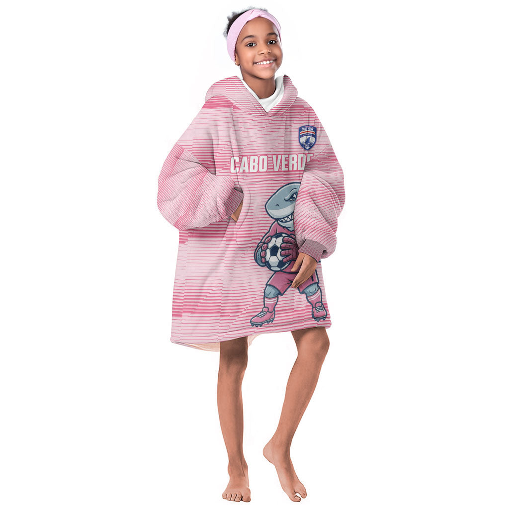 Cabo Verde Football 2026 Custom Kid Wearable Blanket Hoodie Tubaroes Azuis Goalkeeper Pink Jersey
