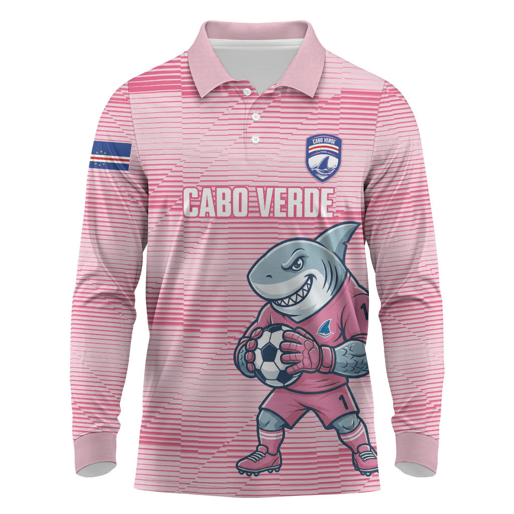 Cabo Verde Football 2026 Custom Long Sleeve Polo Shirt Tubaroes Azuis Goalkeeper Pink Jersey