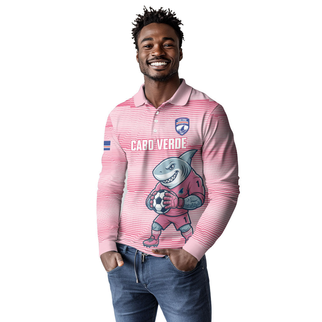 Cabo Verde Football 2026 Custom Long Sleeve Polo Shirt Tubaroes Azuis Goalkeeper Pink Jersey