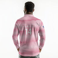 Cabo Verde Football 2026 Custom Long Sleeve Polo Shirt Tubaroes Azuis Goalkeeper Pink Jersey