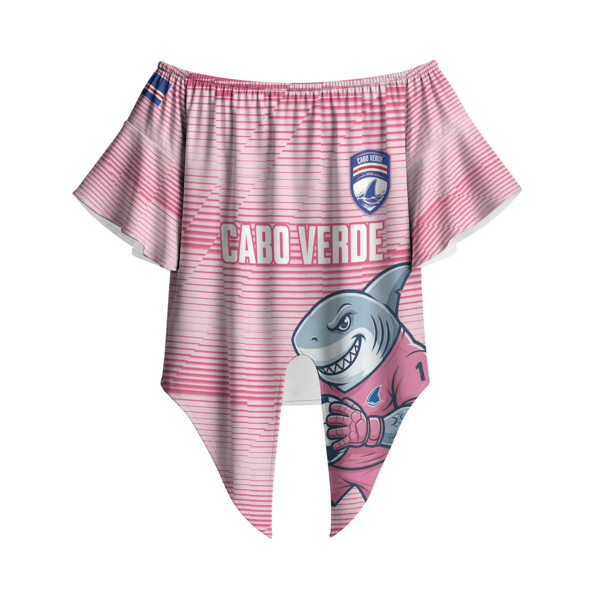 Cabo Verde Football 2026 Custom Off Shoulder Wrap Waist Top Tubaroes Azuis Goalkeeper Pink Jersey