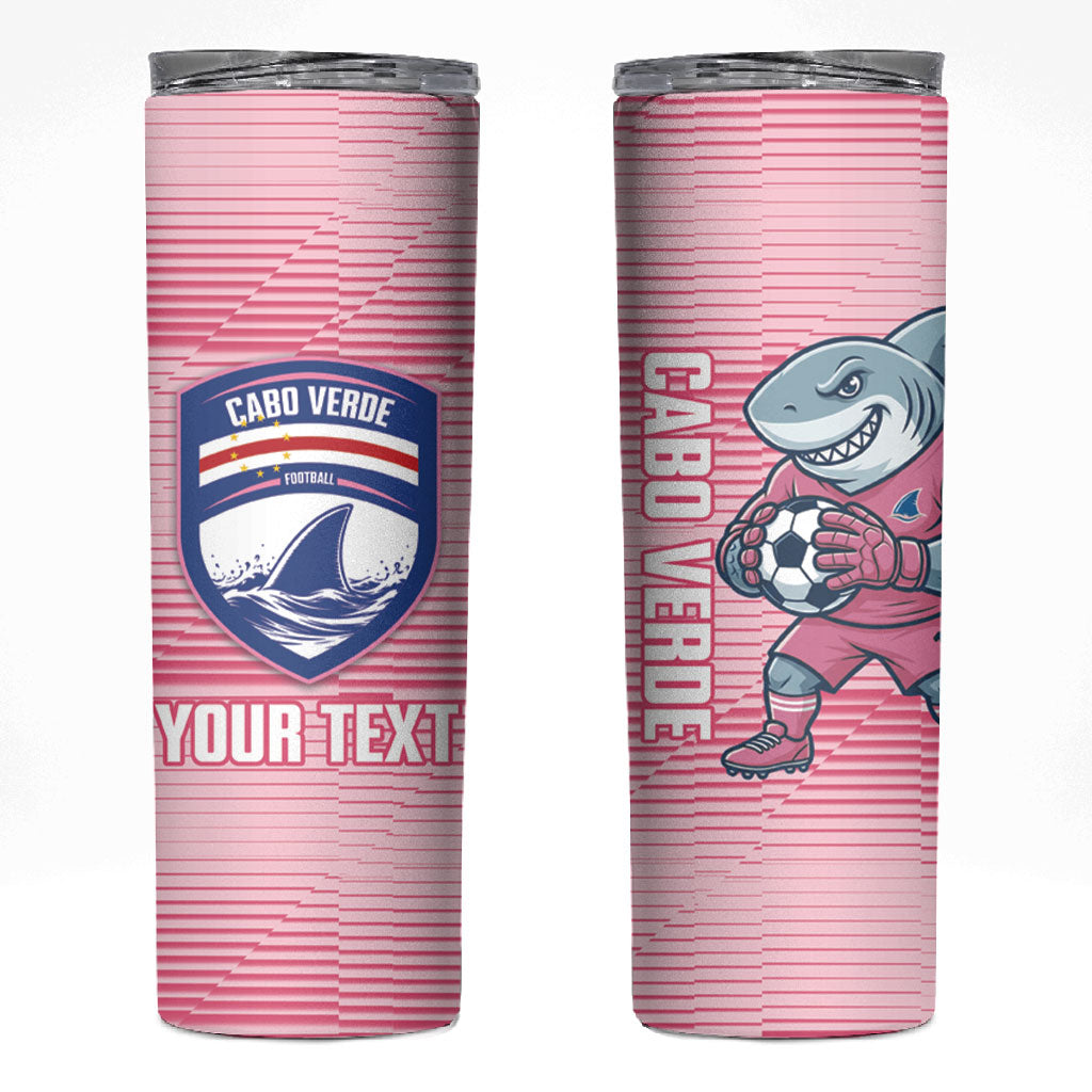 Cabo Verde Football 2026 Custom Skinny Tumbler Tubaroes Azuis Goalkeeper Pink Jersey