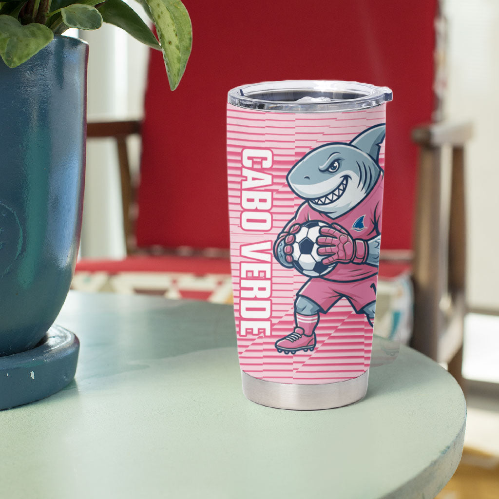 Cabo Verde Football 2026 Custom Tumbler Cup Tubaroes Azuis Goalkeeper Pink Jersey