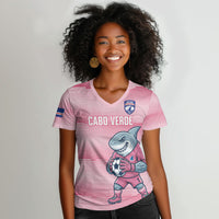 Cabo Verde Football 2026 Custom Women V-Neck T-Shirt Tubaroes Azuis Goalkeeper Pink Jersey