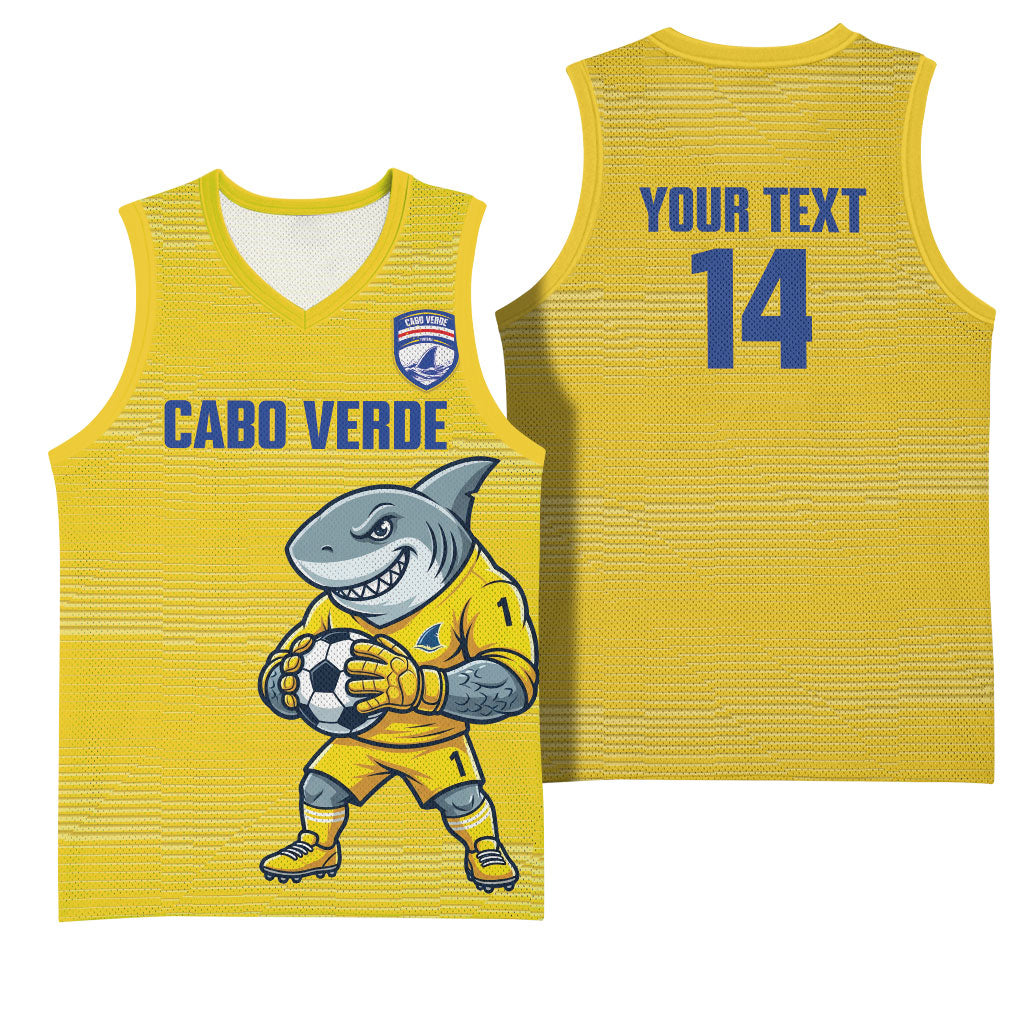 Cabo Verde Football 2026 Custom Basketball Jersey Tubaroes Azuis Goalkeeper Yellow Jersey