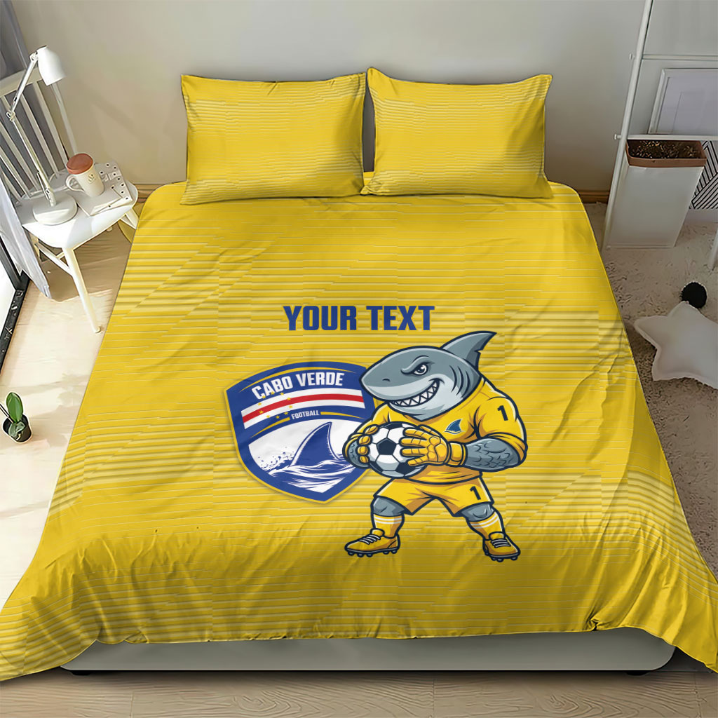 Cabo Verde Football 2026 Custom Bedding Set Tubaroes Azuis Goalkeeper Yellow Jersey