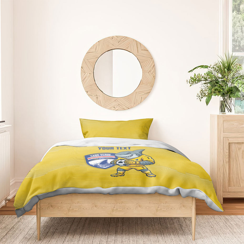Cabo Verde Football 2026 Custom Bedding Set Tubaroes Azuis Goalkeeper Yellow Jersey