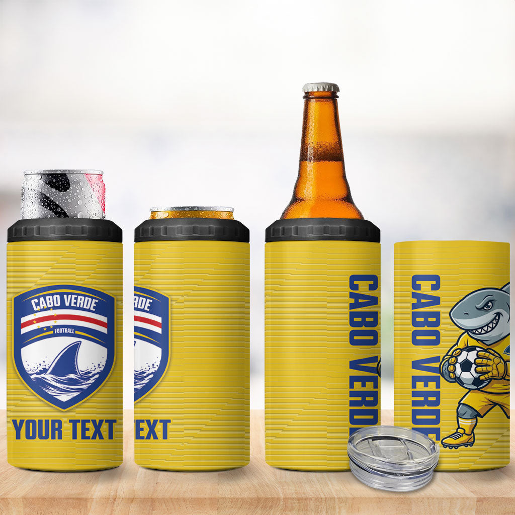 Cabo Verde Football 2026 Custom 4 in 1 Can Cooler Tumbler Tubaroes Azuis Goalkeeper Yellow Jersey
