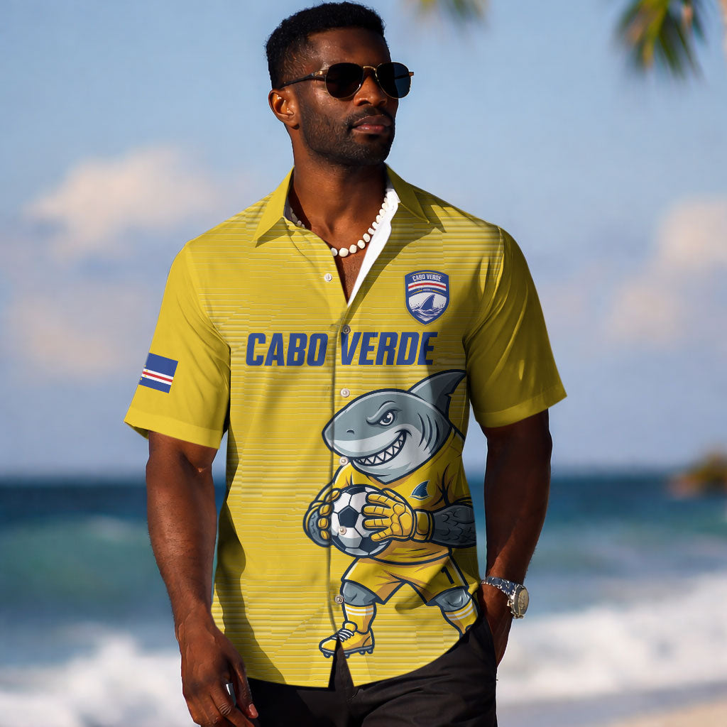 Cabo Verde Football 2026 Custom Hawaiian Shirt Tubaroes Azuis Goalkeeper Yellow Jersey