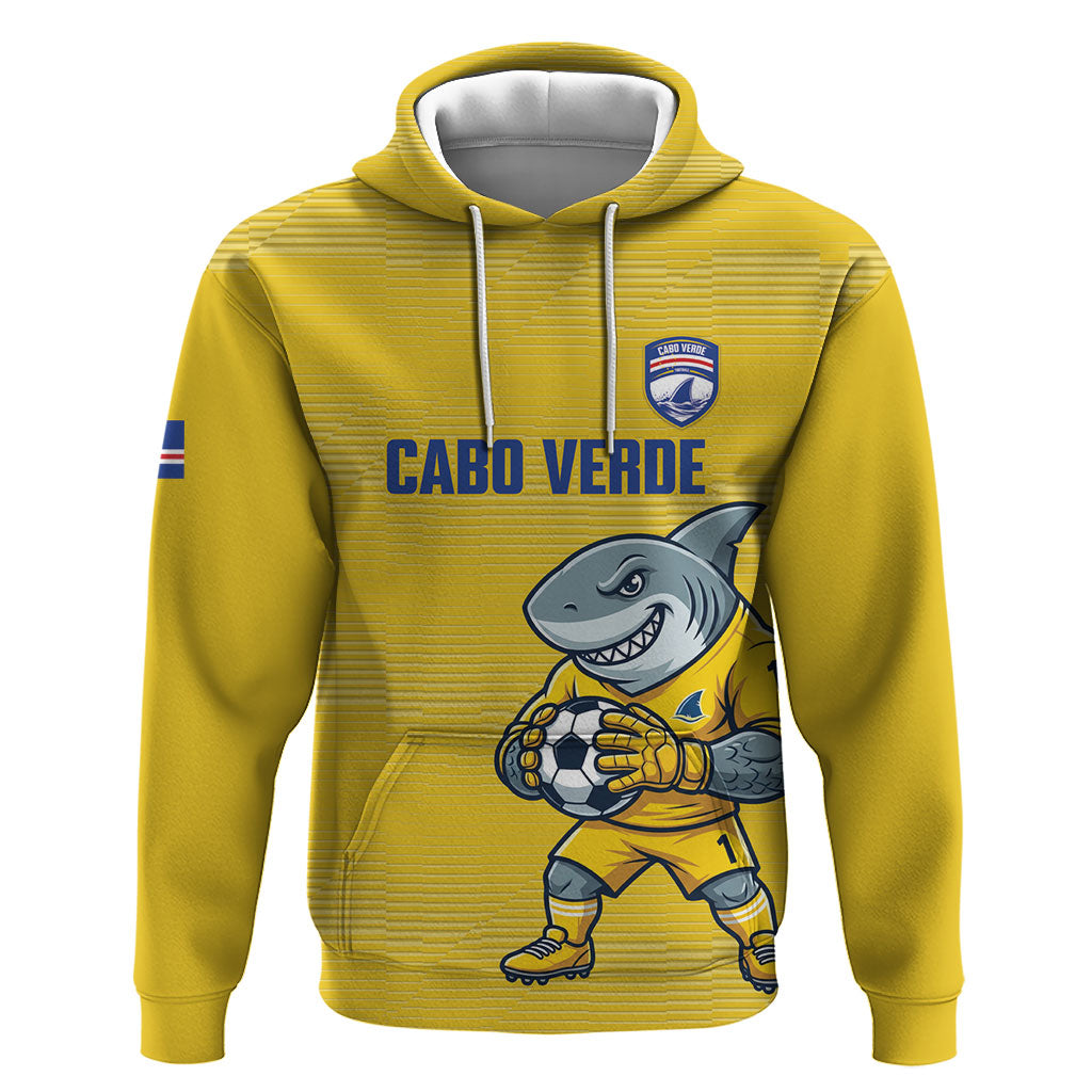 Cabo Verde Football 2026 Custom Hoodie Tubaroes Azuis Goalkeeper Yellow Jersey