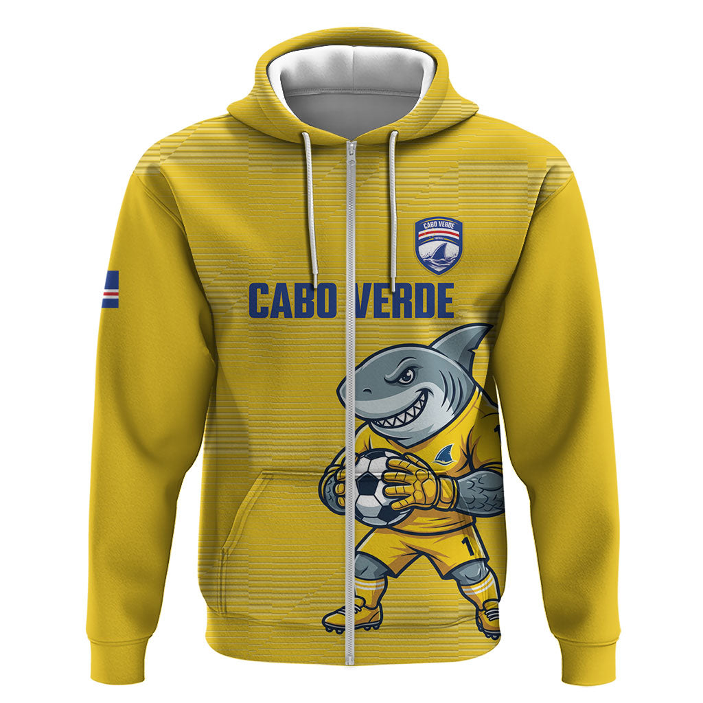 Cabo Verde Football 2026 Custom Hoodie Tubaroes Azuis Goalkeeper Yellow Jersey