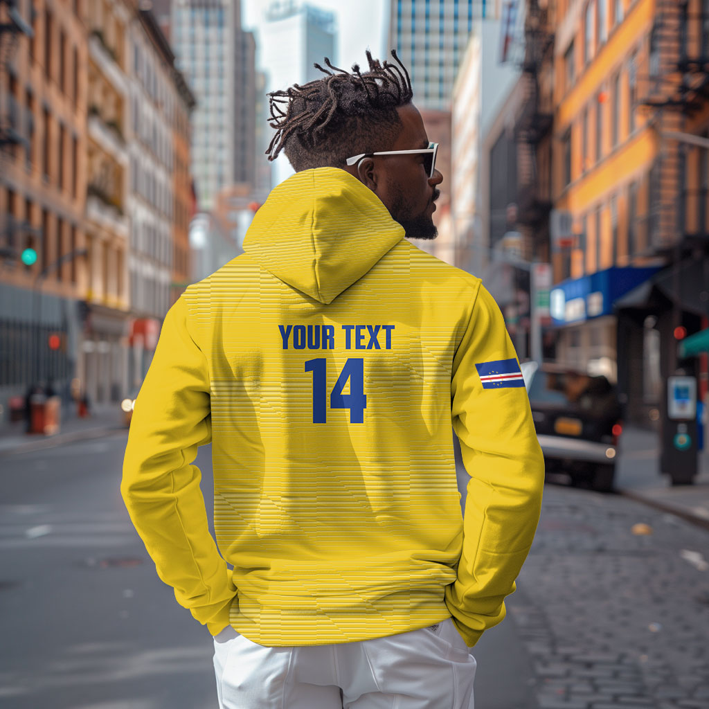 Cabo Verde Football 2026 Custom Hoodie Tubaroes Azuis Goalkeeper Yellow Jersey