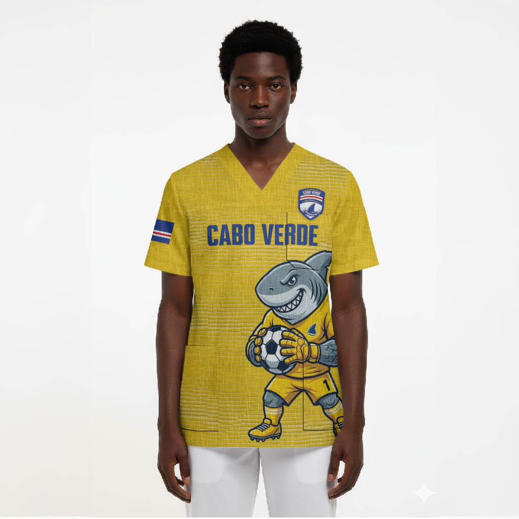 Cabo Verde Football 2026 Custom Scrub Top Tubaroes Azuis Goalkeeper Yellow Jersey