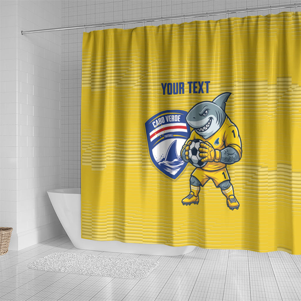 Cabo Verde Football 2026 Custom Shower Curtain Tubaroes Azuis Goalkeeper Yellow Jersey