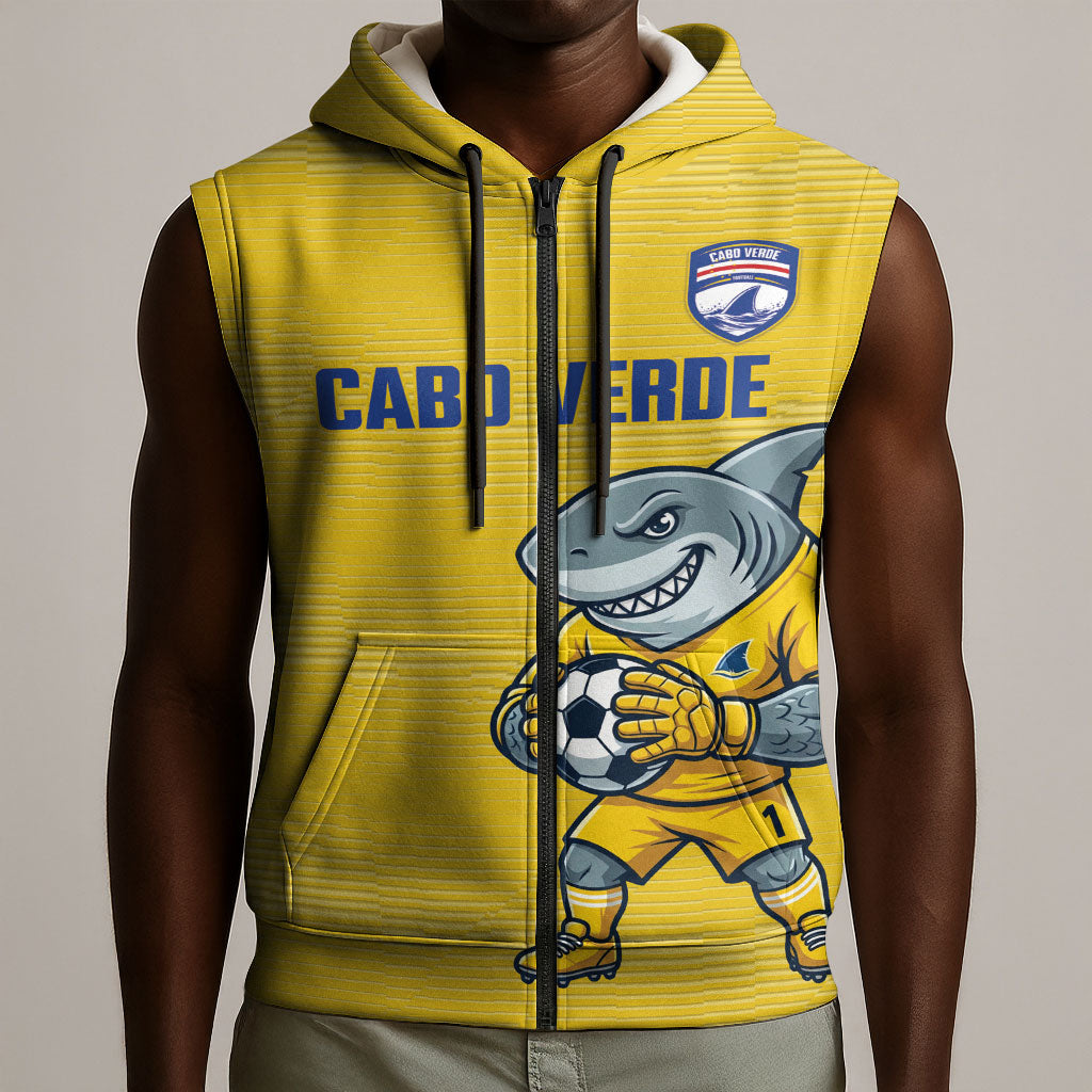 Cabo Verde Football 2026 Custom Sleeveless Zip Hoodie Tubaroes Azuis Goalkeeper Yellow Jersey