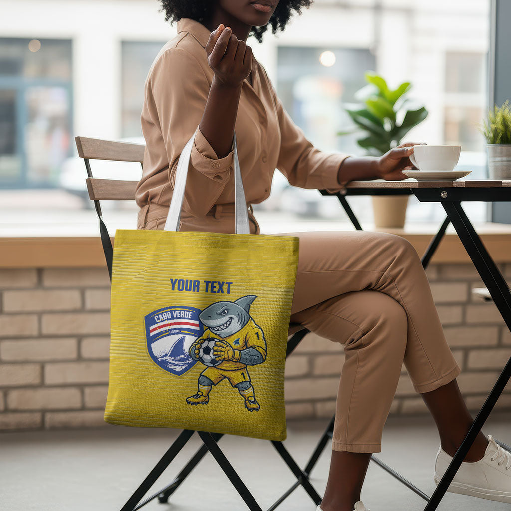 Cabo Verde Football 2026 Custom Tote Bag Tubaroes Azuis Goalkeeper Yellow Jersey