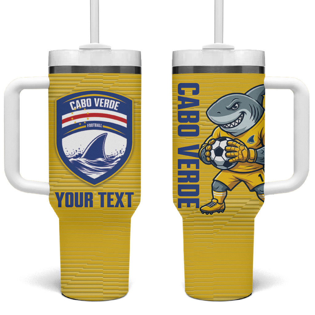 Cabo Verde Football 2026 Custom Tumbler With Handle Tubaroes Azuis Goalkeeper Yellow Jersey