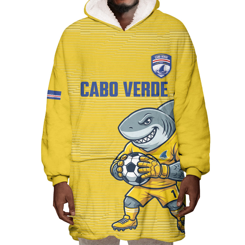 Cabo Verde Football 2026 Custom Wearable Blanket Hoodie Tubaroes Azuis Goalkeeper Yellow Jersey