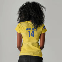 Cabo Verde Football 2026 Custom Women V-Neck T-Shirt Tubaroes Azuis Goalkeeper Yellow Jersey