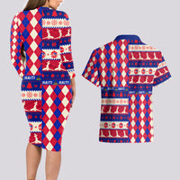 Haiti Christmas Couples Matching Long Sleeve Bodycon Dress and Hawaiian Shirt Jwaye Nowe 2023 With Coat Of Arms - Wonder Print Shop