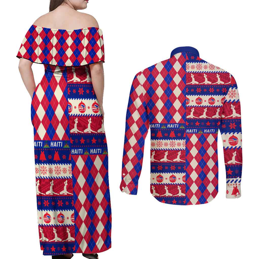 Haiti Christmas Couples Matching Off Shoulder Maxi Dress and Long Sleeve Button Shirt Jwaye Nowe 2023 With Coat Of Arms - Wonder Print Shop