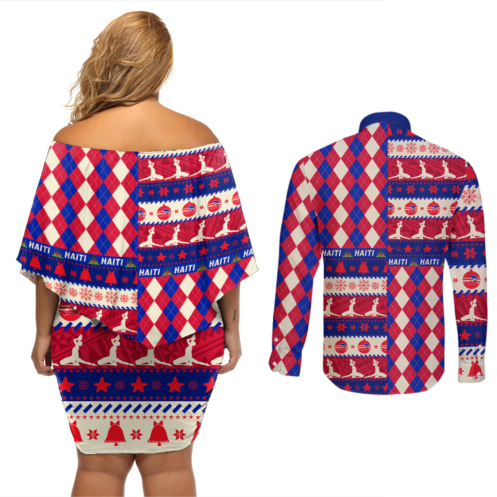 Haiti Christmas Couples Matching Off Shoulder Short Dress and Long Sleeve Button Shirt Jwaye Nowe 2023 With Coat Of Arms - Wonder Print Shop