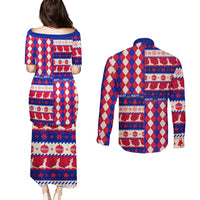 Haiti Christmas Couples Matching Puletasi Dress and Long Sleeve Button Shirt Jwaye Nowe 2023 With Coat Of Arms - Wonder Print Shop