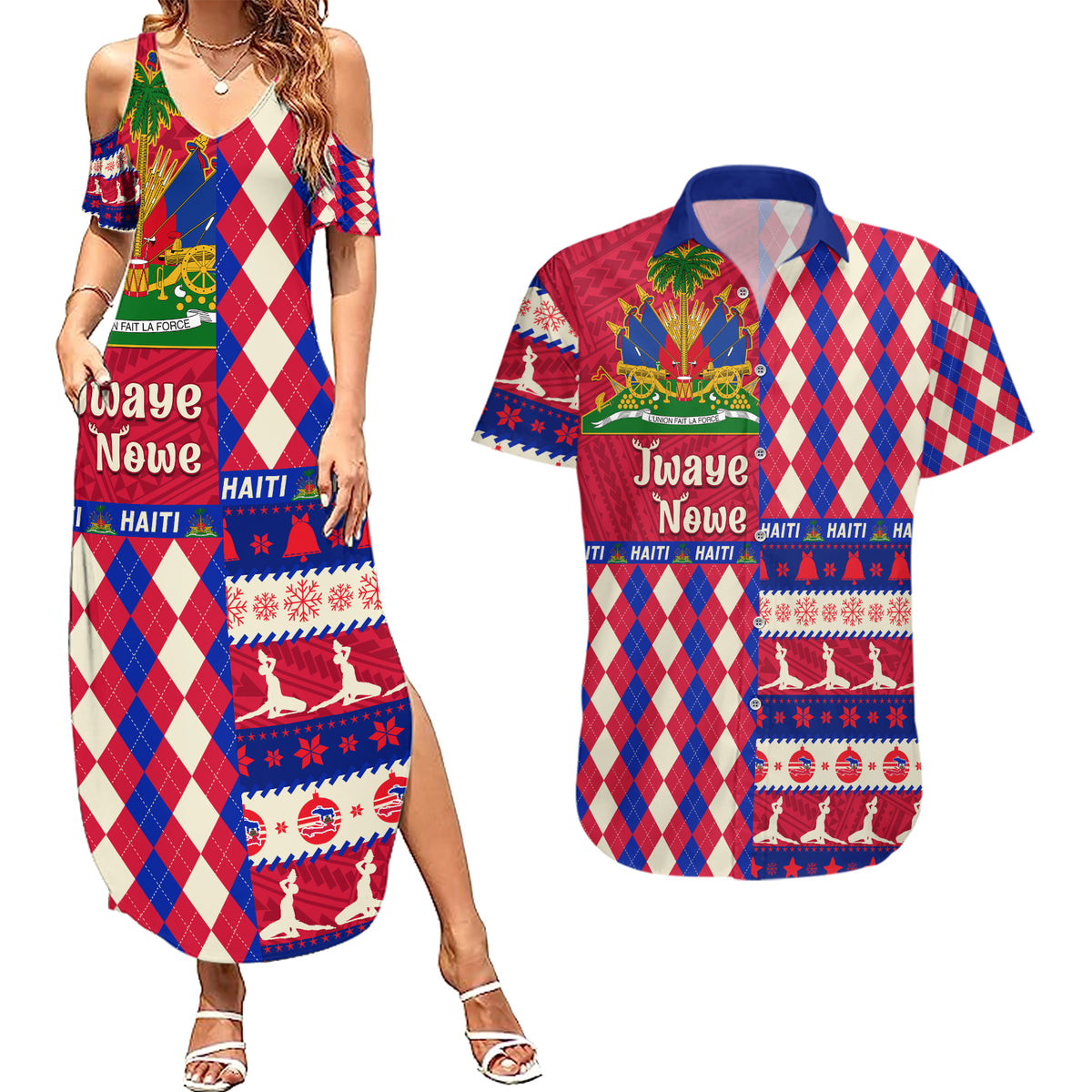 Haiti Christmas Couples Matching Summer Maxi Dress and Hawaiian Shirt Jwaye Nowe 2023 With Coat Of Arms - Wonder Print Shop