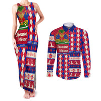 Haiti Christmas Couples Matching Tank Maxi Dress and Long Sleeve Button Shirt Jwaye Nowe 2023 With Coat Of Arms - Wonder Print Shop