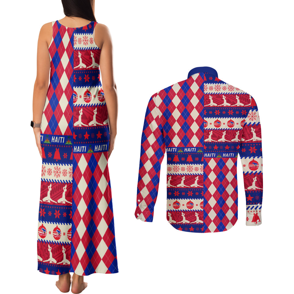 Haiti Christmas Couples Matching Tank Maxi Dress and Long Sleeve Button Shirt Jwaye Nowe 2023 With Coat Of Arms - Wonder Print Shop