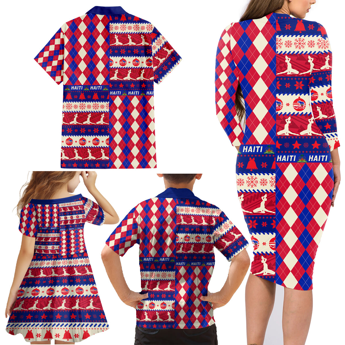 Haiti Christmas Family Matching Long Sleeve Bodycon Dress and Hawaiian Shirt Jwaye Nowe 2023 With Coat Of Arms - Wonder Print Shop