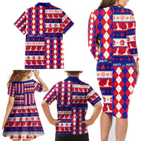 Haiti Christmas Family Matching Long Sleeve Bodycon Dress and Hawaiian Shirt Jwaye Nowe 2023 With Coat Of Arms - Wonder Print Shop