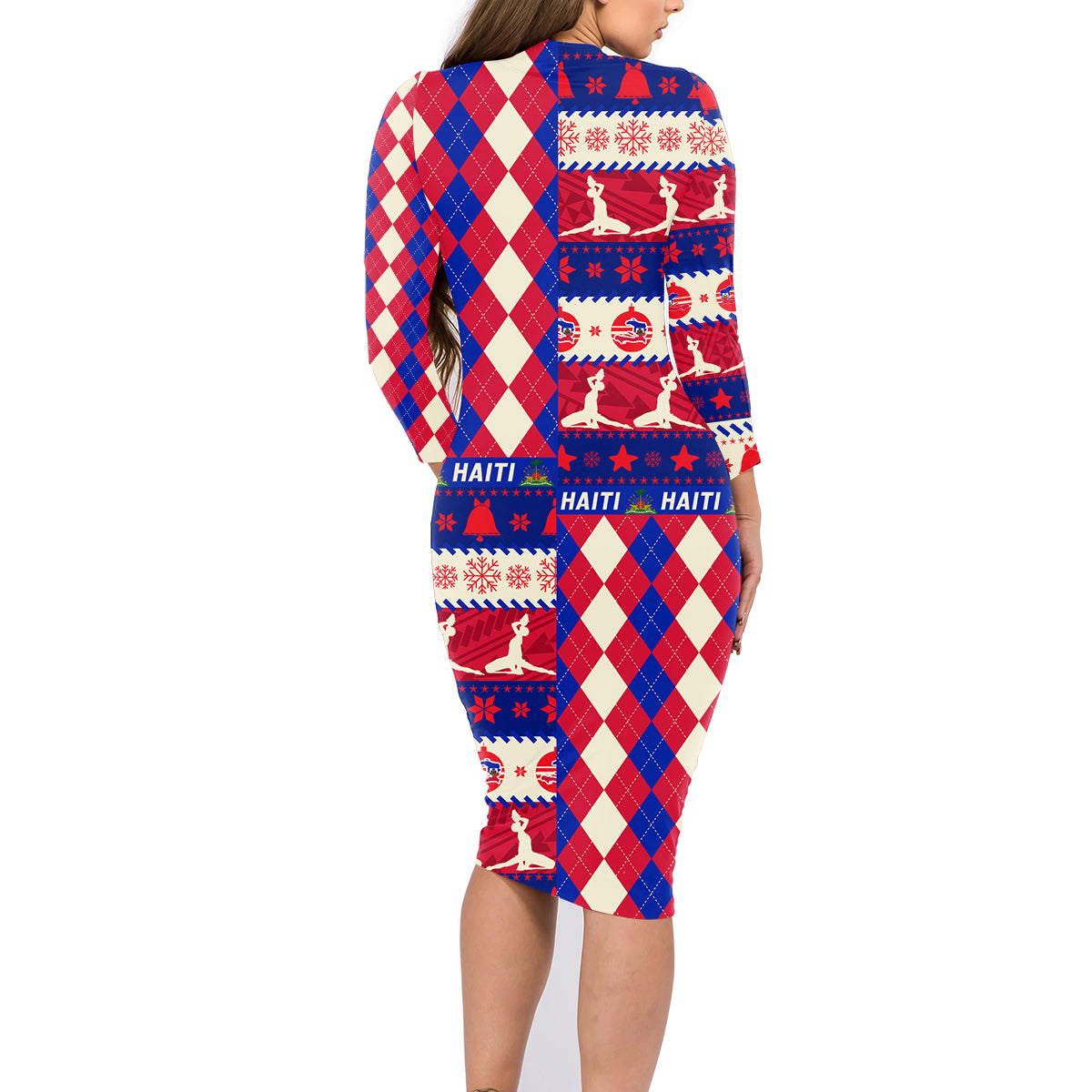 Haiti Christmas Family Matching Long Sleeve Bodycon Dress and Hawaiian Shirt Jwaye Nowe 2023 With Coat Of Arms - Wonder Print Shop
