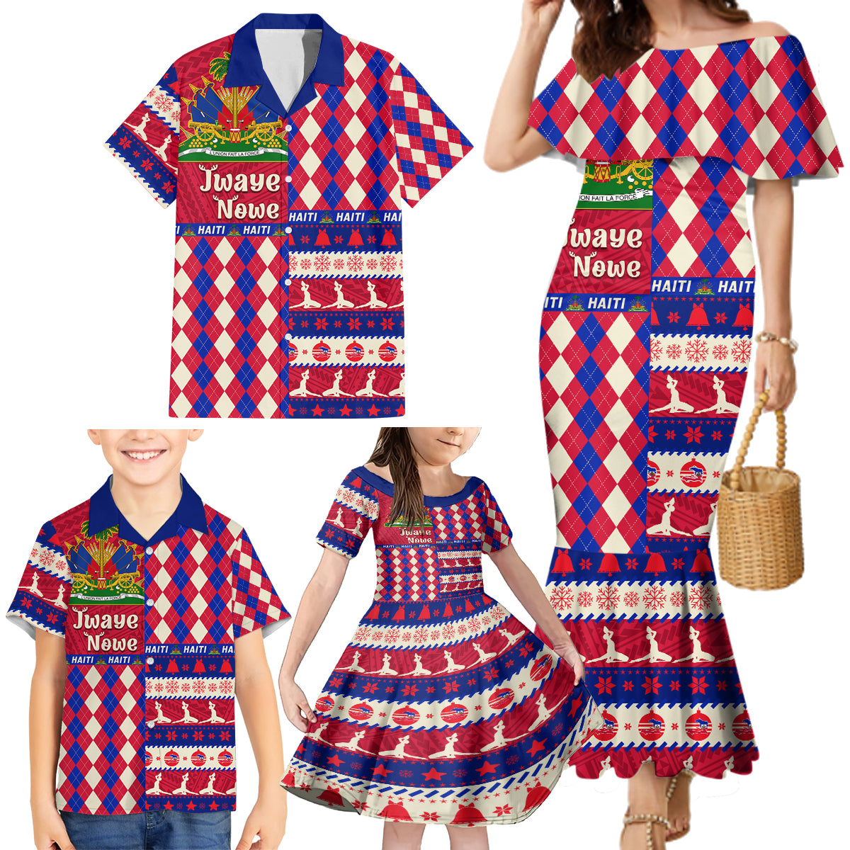haiti-christmas-family-matching-mermaid-dress-and-hawaiian-shirt-jwaye-nowe-2023-with-coat-of-arms