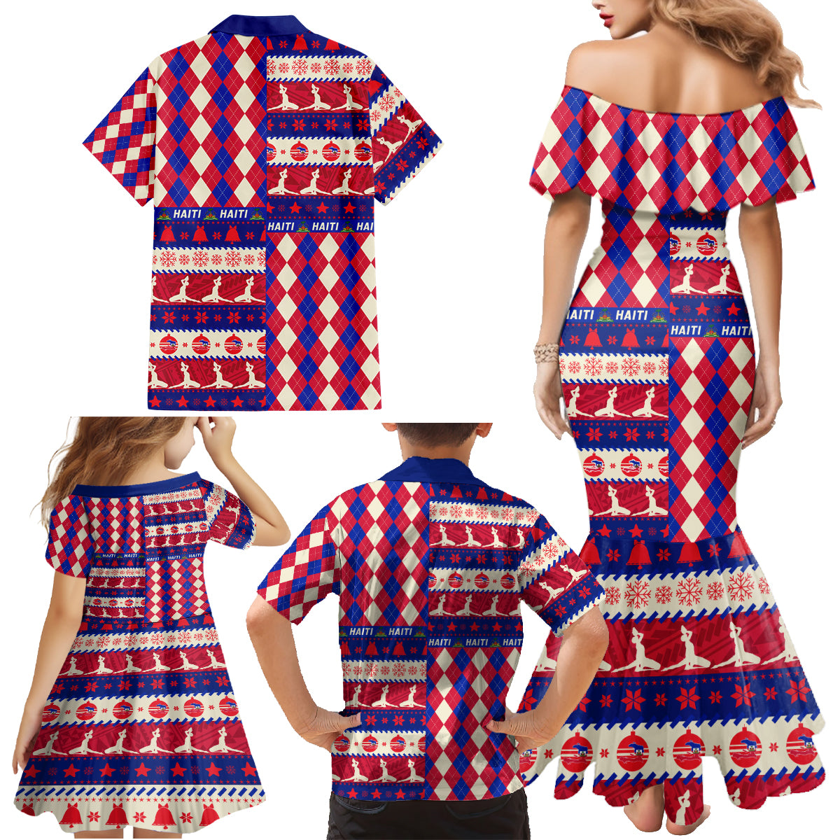 Haiti Christmas Family Matching Mermaid Dress and Hawaiian Shirt Jwaye Nowe 2023 With Coat Of Arms - Wonder Print Shop