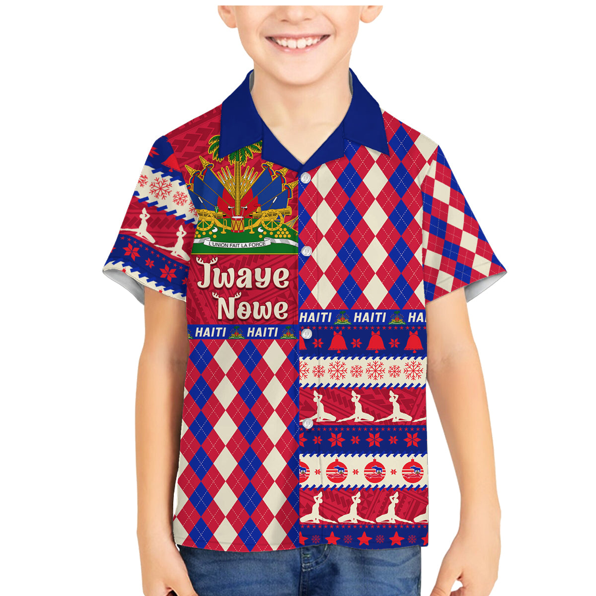 Haiti Christmas Family Matching Mermaid Dress and Hawaiian Shirt Jwaye Nowe 2023 With Coat Of Arms - Wonder Print Shop