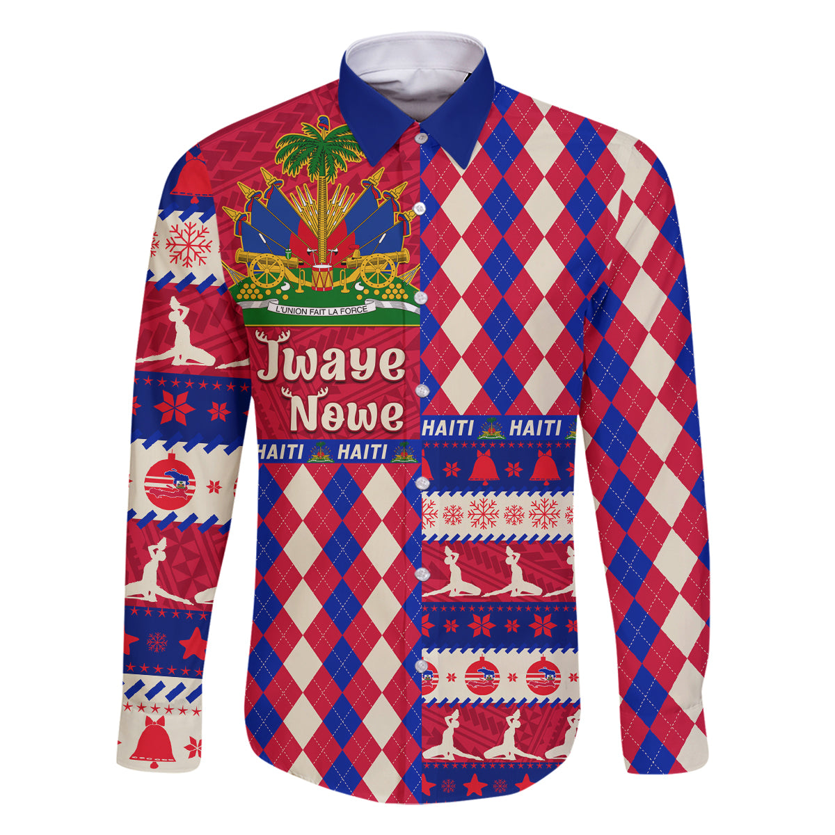 Haiti Christmas Family Matching Off Shoulder Long Sleeve Dress and Hawaiian Shirt Jwaye Nowe 2023 With Coat Of Arms - Wonder Print Shop