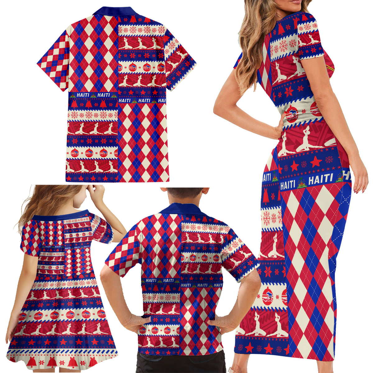 Haiti Christmas Family Matching Short Sleeve Bodycon Dress and Hawaiian Shirt Jwaye Nowe 2023 With Coat Of Arms - Wonder Print Shop